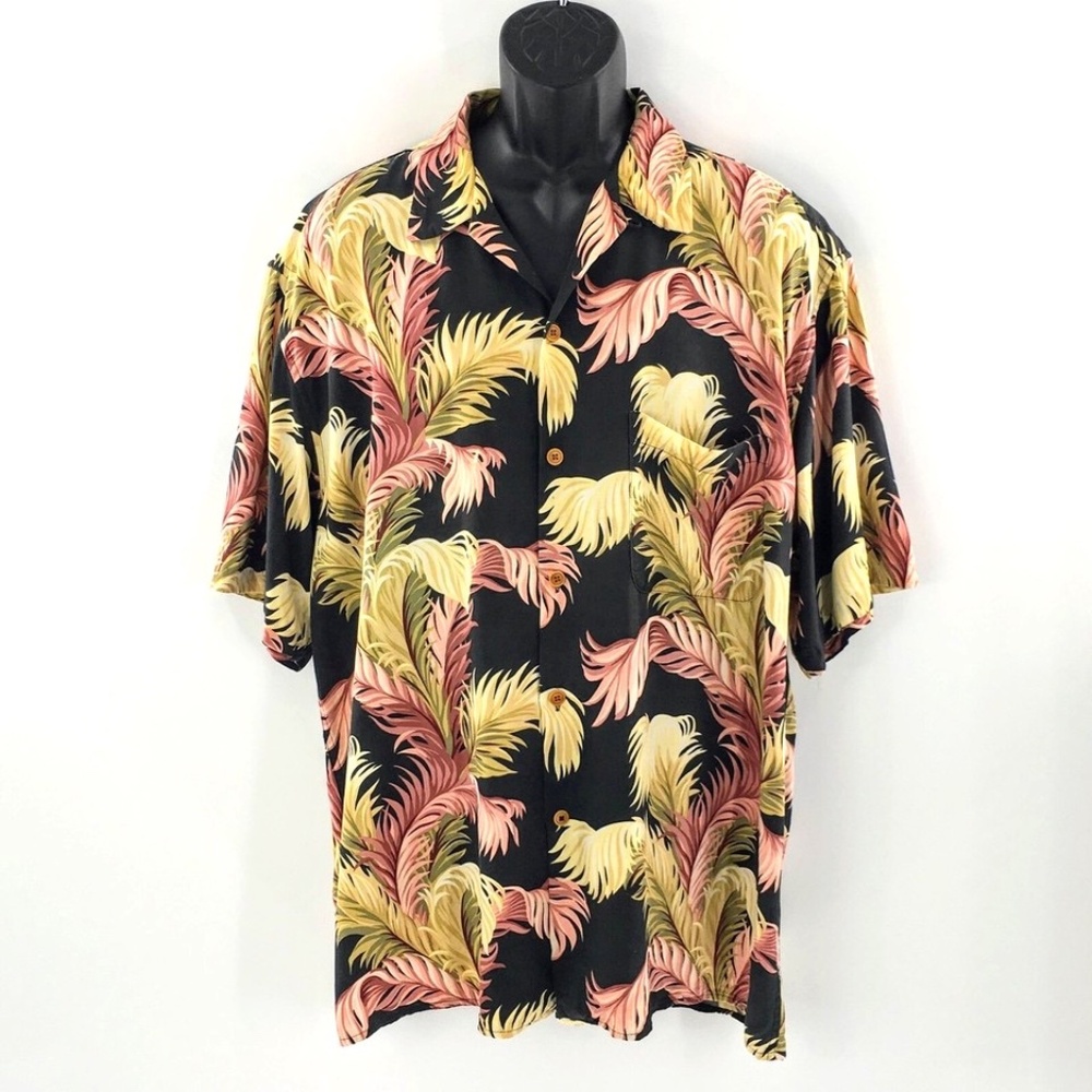 Reyn Spooner Mens Hawaiian Shirt Vtg Black Traditionals Short Sleeve Palms Sz L
